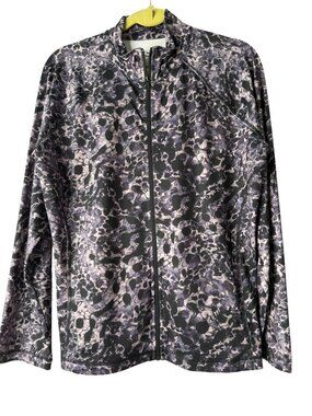 Style & Co. Sport Gray Abstract Animal Print Zip Front Active Jacket Large